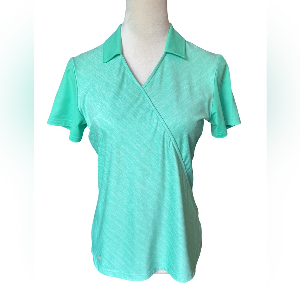Adidas Golf Faux Wrap Shirt Womens Small Mint Green Collared Stretch Lightweight